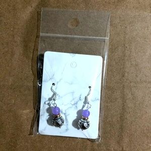 Purple and Silver Beaded Dangle Earrings